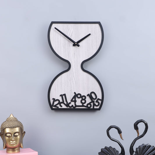 wc18 Grey Wooden Hourglass Wall Clock with Black Accents