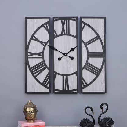 wc5 Blue Three-Piece Wooden Wall Clock with Roman Numerals