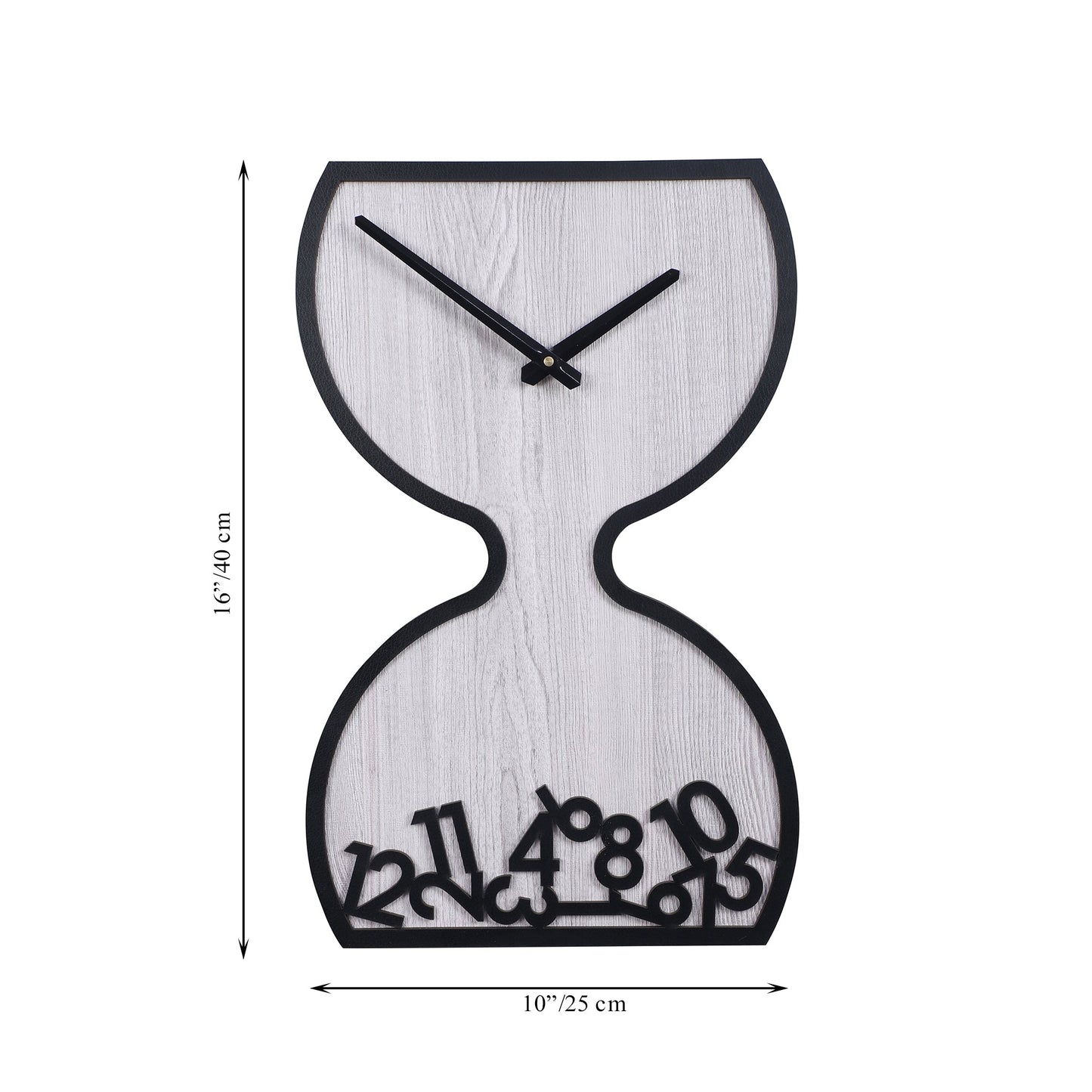 wc18 Grey Wooden Hourglass Wall Clock with Black Accents