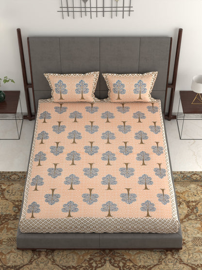 pp704 100% Pure Organic Cotton Fabric Jaipuri Hand Block Printed Jumbo King Size Double Bedsheet with 2 Pillow Covers, 240 TC II