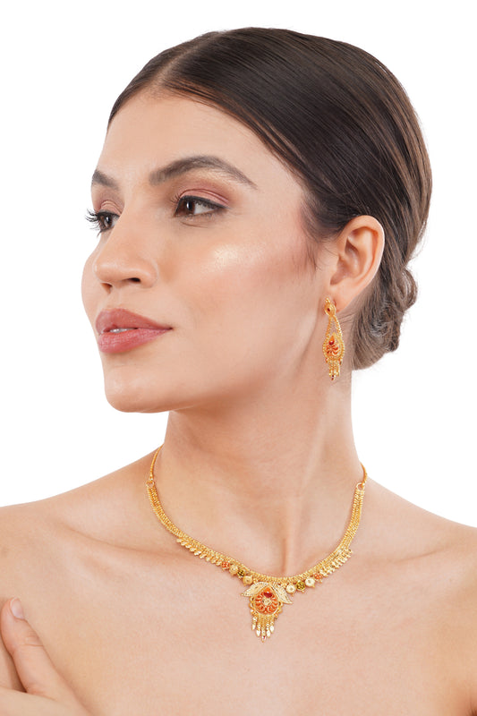 08K1 1Gm Gold Rani Haar Necklace and Earring Set