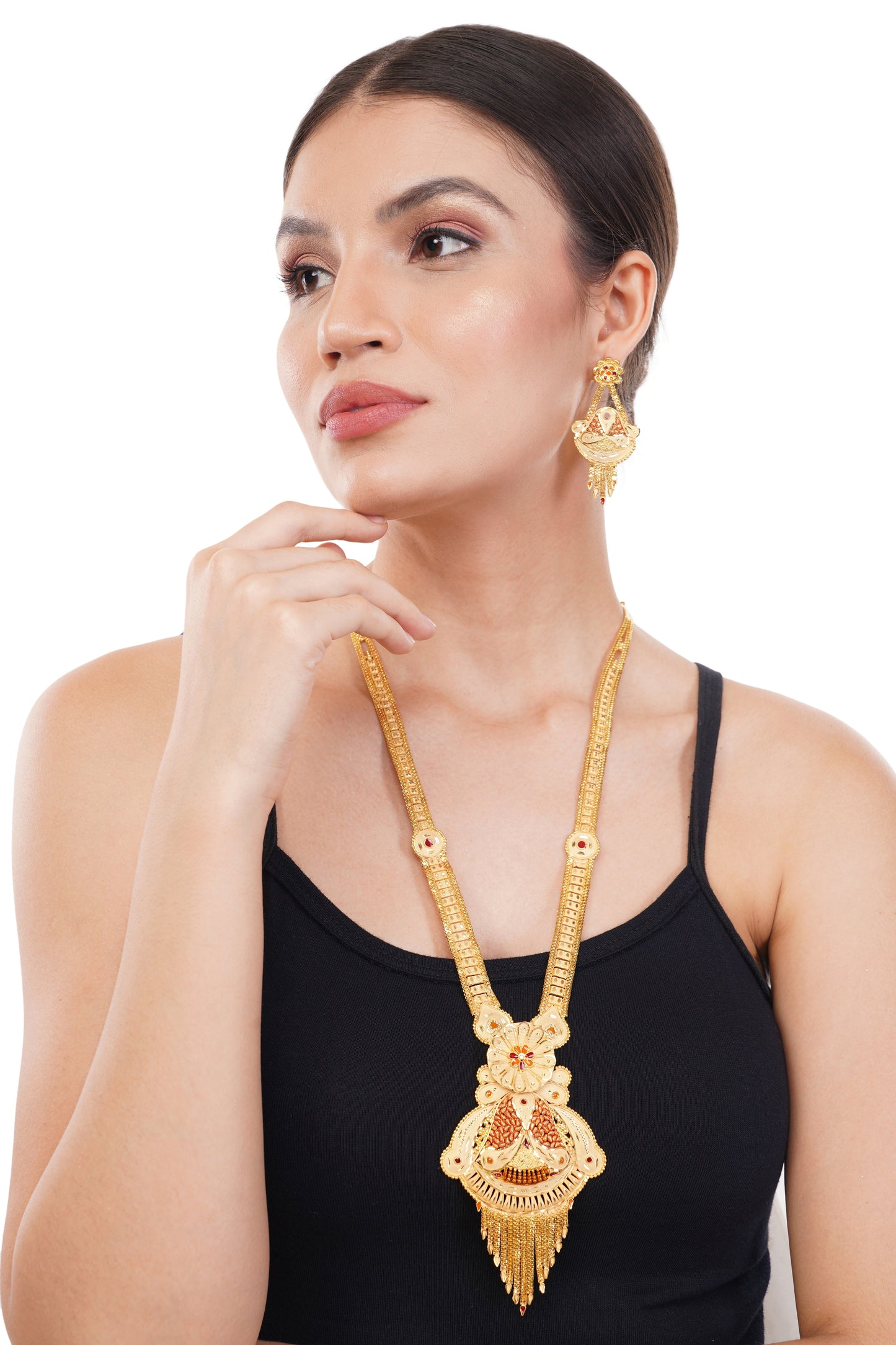 012 Traditional Indian 1Gm Gold Rani Haar Necklace and Earring Set