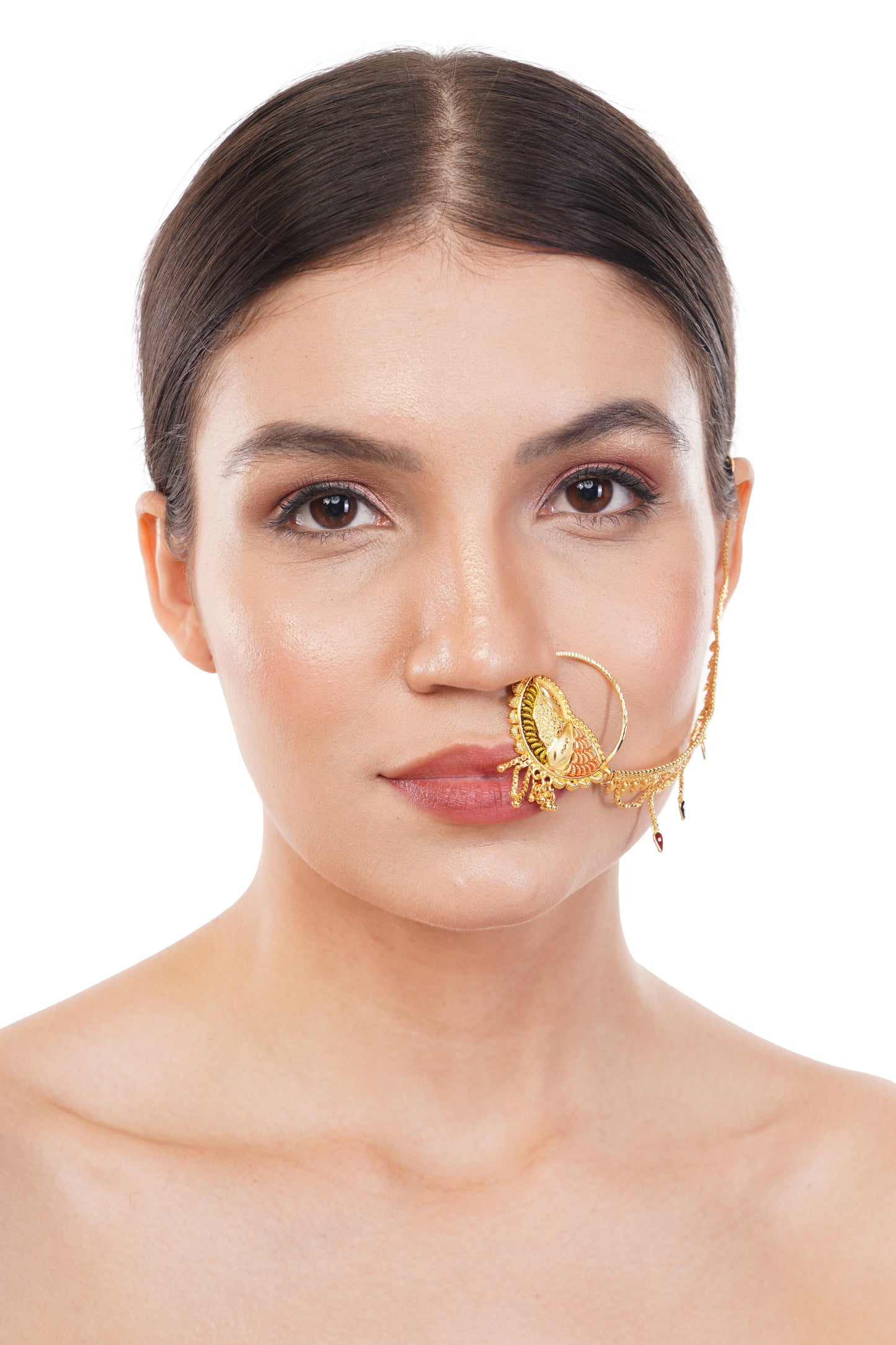 020 1Gm Gold Nose Ring with Long Chain