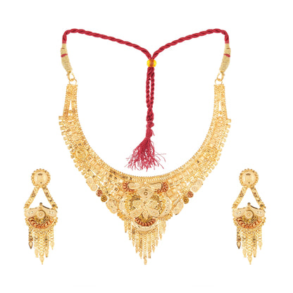 02 Red String 1Gm Gold Necklace and Earring Set