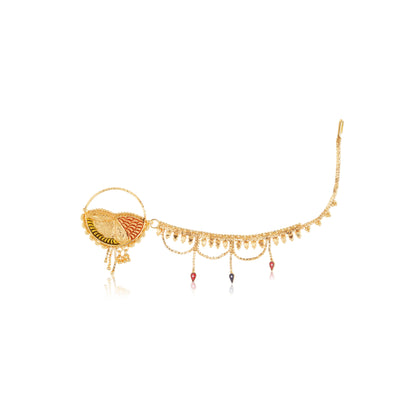 020 1Gm Gold Nose Ring with Long Chain