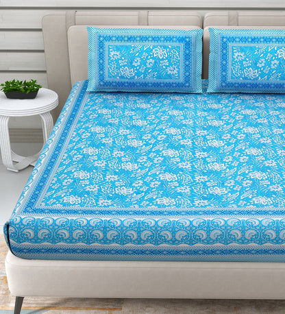 pp621 100% Cotton Bedsheet for Double Bed Queen Size with Pillow Cover Set, 220 TC