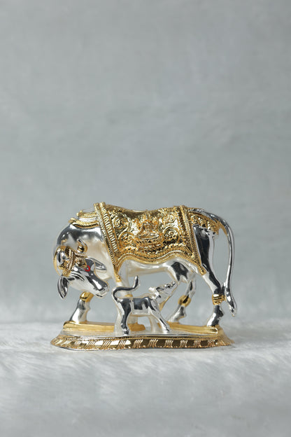 Gold and Silver plated Kamdhenu cow calf