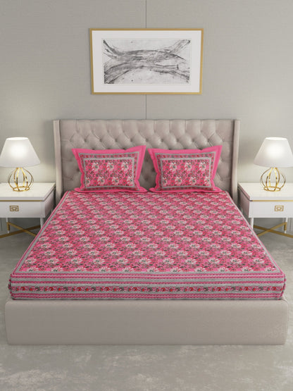 wm150 100% Cotton Hand Block Printed King Size Double Bedsheet with 2 Pillow Covers, 240 TC.