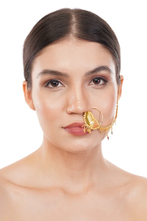 1Gm Gold Nose Ring with Long Chain