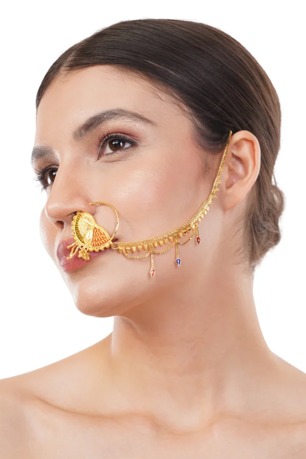 1Gm Gold Nose Ring with Long Chain