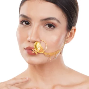 1Gm Gold Nose Ring with Long Chain