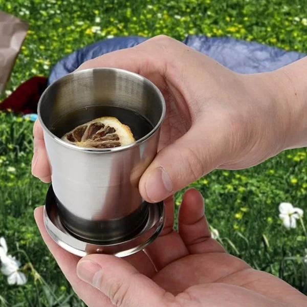 2 In 1 Camping Folding Cup With Keychain